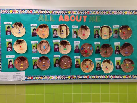 All About Me Bulletin Board Toddlers, Reception All About Me, Paper Plate Self Portrait Preschool, Reggio All About Me, Paper Plate Self Portrait, Toddler All About Me, Preschool Display Boards, All About Me Display, All About Me Eyfs