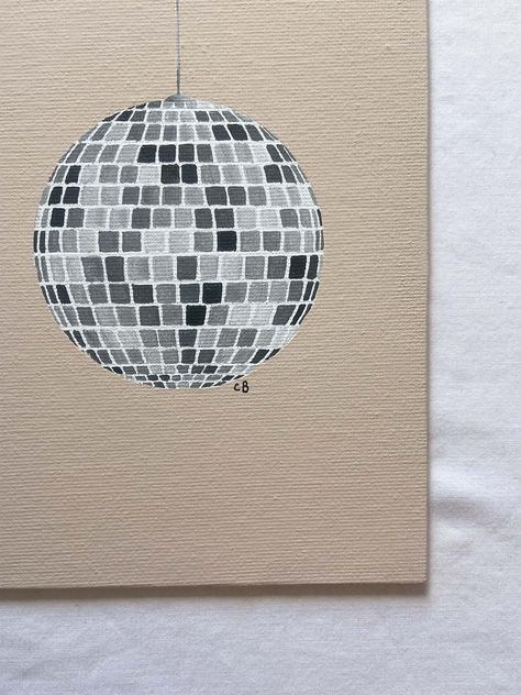 Paint Inspo Acrylic, Mirrorball Acrylic Painting, Pumpkin Painting Ideas Disco Ball, Disco Balls Painting, Disco Ball Acrylic Painting, Disco Ball Pumpkin Painting, Disco Ball Paintings, Vintage Painting Ideas On Canvas, How To Paint A Disco Ball