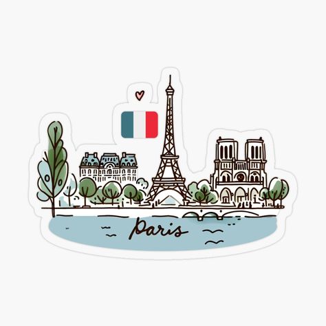 Get my art printed on awesome products. Support me at Redbubble #RBandME: https://www.redbubble.com/i/sticker/Paris-France-by-WanderlustCoCo/163723881.O9UDB?asc=u Skyline Landscape, City Of Paris, Spanish Books, French Flag, Plastic Stickers, Saved Pins, Paris Design, Simple Illustration, Sticker Cute