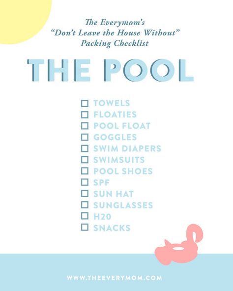 What To Bring To The Pool, Pool Packing List, Pack For The Beach, Summer Packing List, Summer Packing Lists, Beach List, Day Checklist, Printable Packing List, Beach Bag Essentials