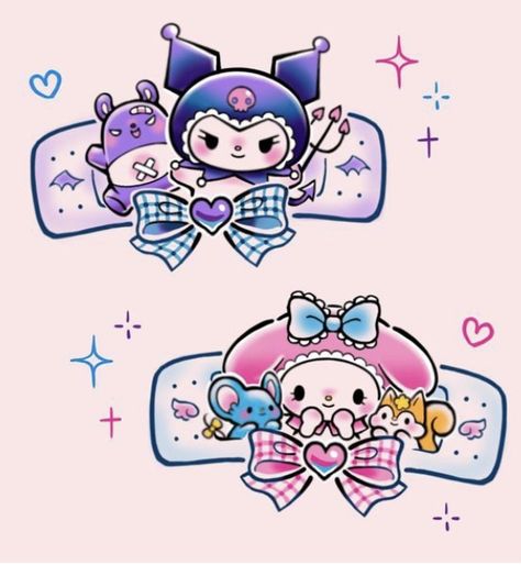 Best Friend Anime Tattoos, Sanrio Tramp Stamp, Kuromi And My Melody Tattoo, My Melody Tattoo, Kawaii Tattoo Ideas, Kuromi Tattoo, Sanrio Tattoos, Kawaii Tattoos, Petit Tattoo