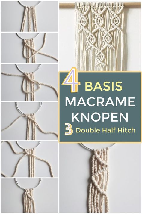 Beginnen met macrame? Lees onze startersblog met handige tips en tricks, hoe het juiste garen te kiezen voor je project, patronen en natuurlijke enkele basis knopen en stap voor stap hoe ze te maken. Macrame Plant Hangers Tutorial, Macrame Wind Chime, Basic Macrame Knots Step By Step, Macrame Beginner Projects, Macrame Projects Tutorials, Diy Macrame Wall Hanging Beginner, Macrame Patterns Free, Beginner Macrame Wall Hanging, Easy Macrame Projects