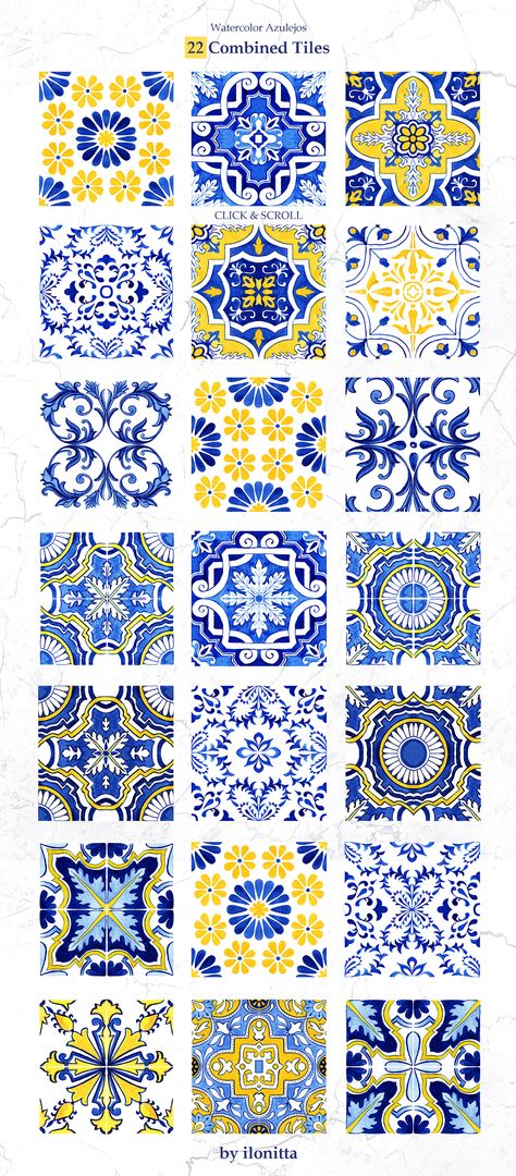 Portuguese Azulejos. Watercolor Tiles & Patterns :: Behance Portugal Tiles Pattern, Portugal Pattern, Portuguese Aesthetic, Watercolor Tiles, Portugal Tattoo, Red Modular, Portugal Tiles, Unique Tile Patterns, Portuguese House