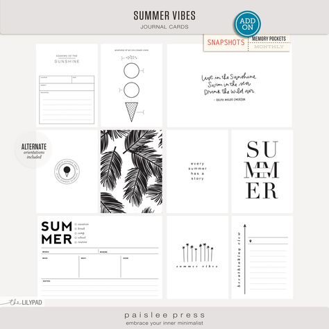 Summer Vibes Journal Cards by paislee press Traveling Notebook, Paislee Press, Story Journal, Themed Icons, Project Life Cards, Scrapbook Stuff, Journaling Prompts, Pocket Scrapbooking, Family Scrapbook