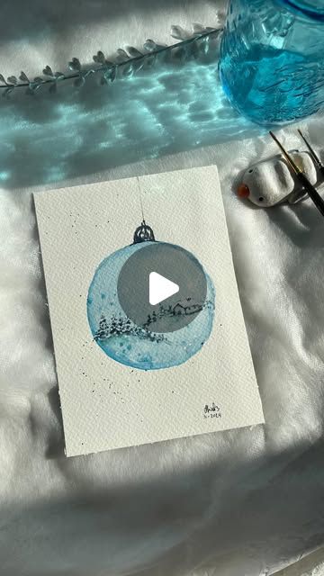 Christmas Card Aquarell, Watercolor Christmas Cards Diy, Blue And White Background, Painted Christmas Cards, Easy Easter Decorations, Easter Tree Decorations, Easter Decorations Ideas, Christmas Card Art, Diy Watercolor Painting