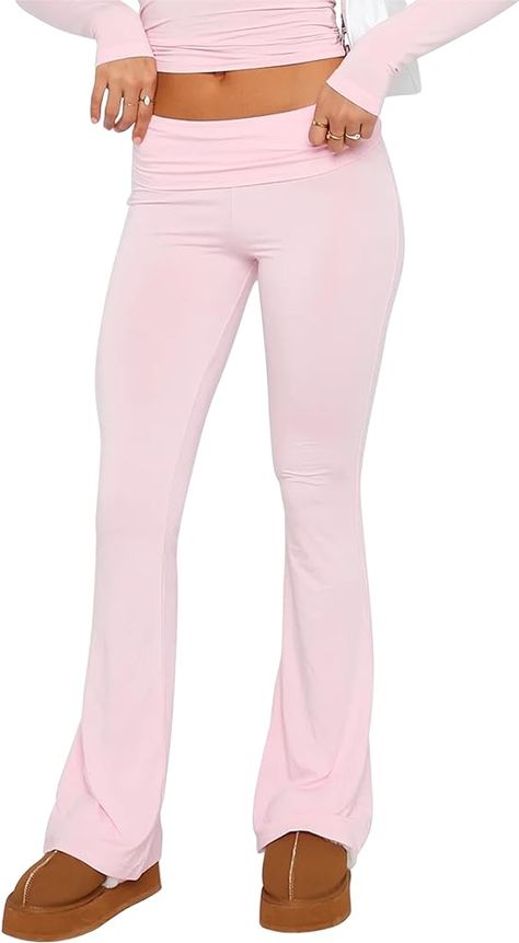 LSFYSZD Women Fold Over Waistband Stretchy Yoga Pants Flared Pants Leggings Bell Bottoms (Light Pink, S) : Amazon.co.uk: Fashion Y2k Joggers, Fold Over Leggings, Bell Bottom Yoga Pants, Flare Yoga Pants, Black Yoga Pants, Black Flare, Black Yoga, Flare Leggings, Bell Bottom