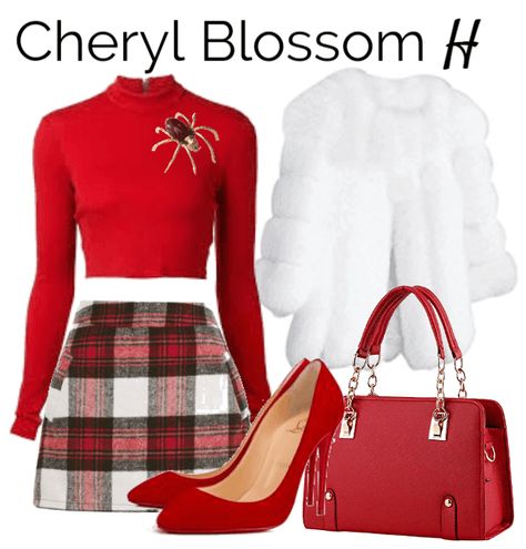 Riverdale Outfits Cheryl, Cheryl Blossom Inspired Outfits, Cheryl Blossom Outfits Inspired, Cherly Riverdale Outfits, Riverdale Inspired Outfits, Polyvore Winter Outfits, Cheryl Blossom Outfits, Blossom Outfit, Winter Outfits Polyvore