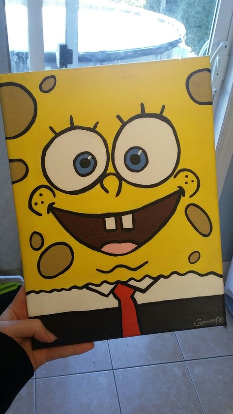 Disney Character Paintings Easy, Things To Paint Disney, Quick And Easy Painting Ideas, Doodlebob Painting, All Cartoon Characters Drawing, Spongebob Painting Canvases Easy, 11x14 Canvas Painting Ideas, Cartoon Painting On Canvas, Mario Painting Canvases