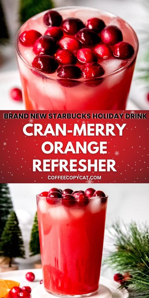 Cran-Merry Orange Refresher (Starbucks Copycat) - coffeecopycat.com Starbucks Recipes At Home, Refresher Starbucks, Holiday Brunch Ideas, Copycat Drinks, Starbucks Coffee At Home, Cranberry Lemonade, Copycat Starbucks Drinks, Pink Drink Recipes, Starbucks Drink Menu