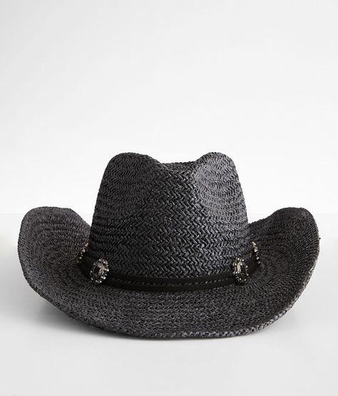 "Structured Cowboy Hat - Black , Women's Black Banded open weave hat 3 1/2" brim One size fits most. 90% Paper 10% Polyester. Do not wash. Do not bleach. Do not tumble dry. Do not iron. Do not dry clean. Apparel & Accessories > Clothing Accessories >" Women's Hats, Cowboy Hats Women, The Fame, Straw Cowboy Hat, San Diego Hat, Pirate Hats, Hat For Women, Open Weave, Accessories Clothing