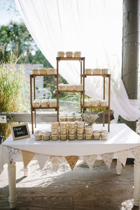 Structured Display Ballroom Decor, Receiving Area, Favor Display, Jam Favors, Sweet Display, Favor Table, Homemade Wedding Favors, Wedding Favor Table, Honey Wedding Favors