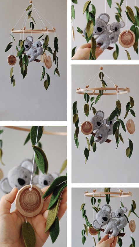 Australia Nursery, Diy Crib Mobile, Crib Mobile Girl, Vintage Girl Nursery, Koala Nursery, Mobile Girl, Baby Mobile Felt, Diy Baby Mobile, Baby Mobil