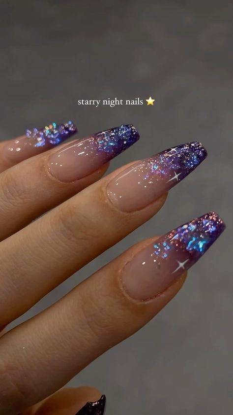 Purple Acrylic Nails, Galaxy Nails, Nail Designs Glitter, Prom Nails, Dream Nails, Pretty Acrylic Nails, Chic Nails, Dope Nails, Purple Nails