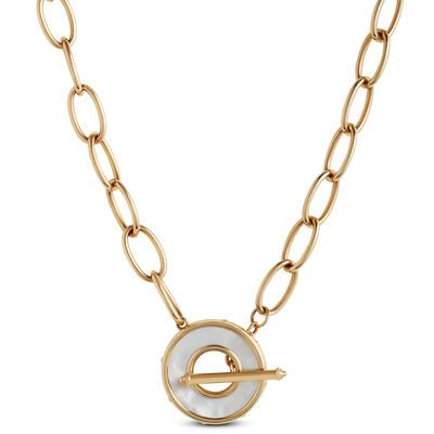 Toscano Oval Link Mop Toggle Gold Chain, 14K Yellow Gold Luxury Timepieces, Gold Collection, Toggle Clasp, Link Necklace, Italian Fashion, Gold Chain, Types Of Metal, Gold Chains, Mother Of Pearl