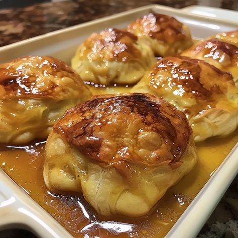 Trisha Yearwood's Apple Dumplings Recipe - Trisha Yearwood Apple Dumplings, Baked Apple Dumplings, Hot Apple Dumplings, Apple Dumplings Recipe, Trisha Yearwood Recipes, Apple Dumpling Recipe, Gourmet Apples, Dumpling Soup, Creme Brûlée