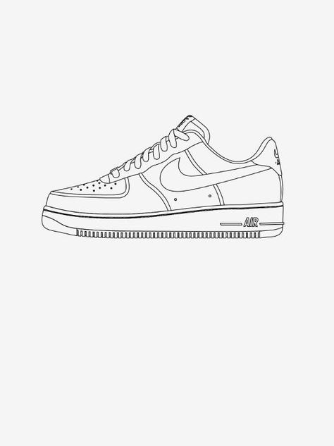 Airforce 1 Drawing Easy, Nike Air Jordan Drawing, Cool Shoe Drawings, Nike Air Drawing, Sneaker Coloring Page, How To Draw Nike Shoes, Nike Shoe Drawing, Nike Shoes Sketch, Nike Art Drawing