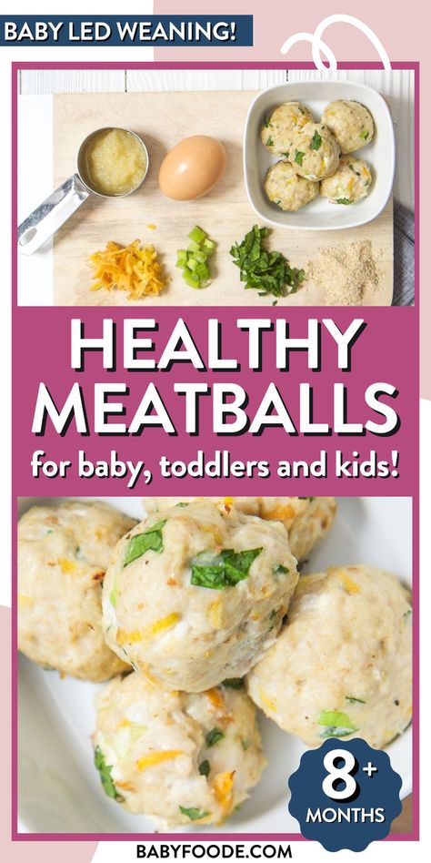 white chicken meatballs with flecks of veggies baked in Ground Chicken Recipes For Toddlers, Ground Turkey For Baby, Baby Led Weaning Meatballs, Baby Chicken Meatballs, Chicken Meatballs For Baby, Turkey Meatballs For Baby, Kids Meatball Recipe, Chicken Meatballs Crockpot, Meatballs For Baby