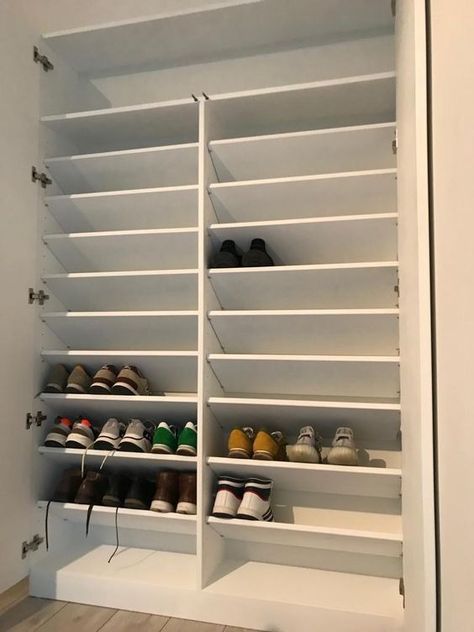 Modern Shoe Rack, Closet Shoe Storage, Shoes Rack, White Closet, Desain Pantry, Shoe Rack Closet, Closet Design Layout, Closet Renovation, Closet Layout