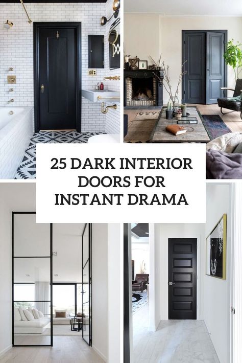 25 Dark Interior Doors For Instant Drama Dark Grey Doors Interior Modern, Houses With Black Doors Interior, Dark Grey Doors And Trim, Grey Stained Doors Interior, Dramatic Interior Doors, Black And White Doors Interior, Dark Doors With Dark Trim, Black Doors Gray Walls, Charcoal Grey Interior Doors