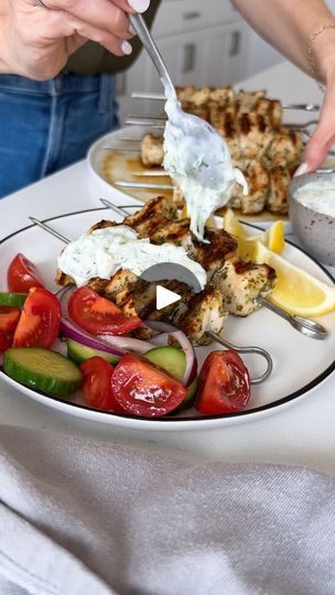 Greek Chicken Souvlaki (Best Grilling Recipe!) | Nothing beats this Greek chicken souvlaki for a super tasty yet easy summer grilling idea 😉 Just don't forget the tzatziki sauce! | By Downshiftology | Guys are going to love these
chicken skewers with great Greek flavor. Chicken souvlaki
is one of my favorite summertime grilling recipes
because it combines the triumph that I hold near and dear when
it comes to making recipes and that's easy, healthy, and
delicious. There's just a handful of ingredients in this
dish and the bright lemony, garlic, herby flavor is
repeated in both the chicken marinade and the sauce that
with different herbs in each. The chicken marinade gets dried
oregano and parsley while the gets chopped fresh dill mixed
with grated cucumber and yogurt. I grill this chicken Souvlaki Skewers, Greek Chicken Souvlaki, Chicken Souvlaki, Greek Flavors, Easy Appetizers, I Grill, Tzatziki Sauce, Greek Chicken, Summer Grilling