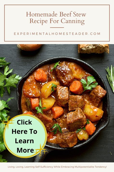 This homemade beef stew recipe for canning is a delicious way to have a home cooked meal ready and on the table in just 15 minutes. #beefstewrecipeforcanning #beefstewrecipe #beefstew #beefstewmeatrecipes #canningrecipes #canningstew #canningstewmeat #canningstewbeef How To Can Homemade Beef Stew, Canning Beef Stew Pressure, Canning Stew Meat, Canned Beef Stew Recipes, Canning Stew, Canned Stew, Beef Stew Canning Recipe, Canned Beef Stew, Canned Beef Recipe