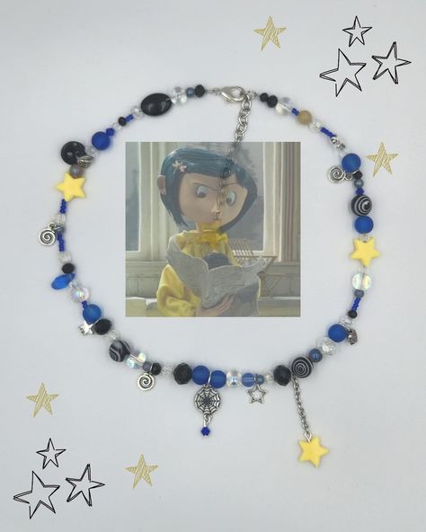 Coraline Beaded Necklace, Coraline Bracelet Diy, Coraline Inspired Necklace, Coraline Jewelry Diy, Halloween Inspired Jewelry, Coraline Necklace Diy, Coraline Inspired Jewelry, Tim Burton Bracelet, Coraline Bracelet Ideas