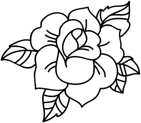 Tattoos To Trace, Flash Tattoo Drawings, Traditional Rose Tattoo Stencil, Traditional Tattoo Stencils Old School, Traditional Rose Tattoo Outline, Rose Tattoo Design Sketches, Traditional Rose Outline, Easy Rose Tattoo, Tattoos To Practice