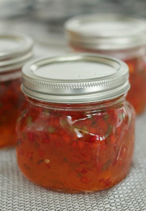 Canned Pepper Jelly, How To Can Pepper Jelly, Red Pepper Jelly Recipe No Pectin, Red Pepper Jelly Recipe With Liquid Pectin, Easy Red Pepper Jelly, Pepper Jelly With Powdered Pectin, Pepper Jelly Using Powdered Pectin, Red Pepper Jelly Recipe, Jalepeno Red Pepper Jelly