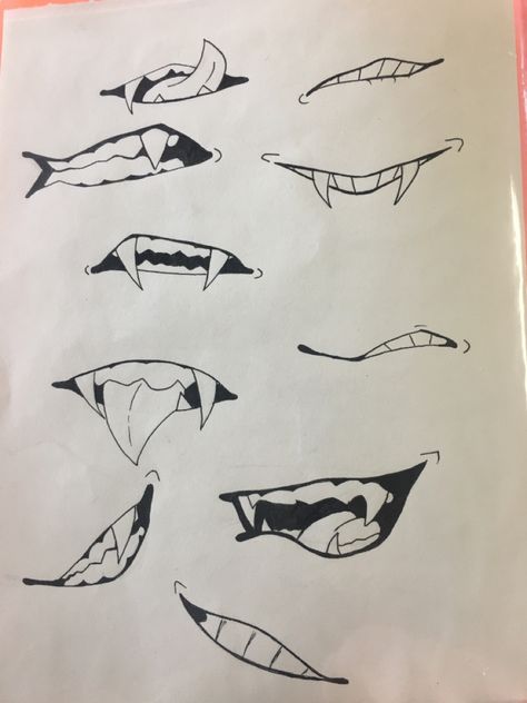 Fang Smile Drawing, Creepy Mouth Drawing Reference, Evil Smile Drawing Reference, Mouth Drawing Reference Fangs, Mouth Drawings, Anime Mouth Drawing, Teeth Drawing, Smile Drawing, Snake Drawing