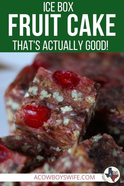 No Bake Fruitcake Recipes, No Bake Fruit Cake Graham Crackers, Refrigerator Fruit Cake Recipe, Chocolate Fruit Cake Recipe, Ice Box Fruit Cake Graham Crackers, Ice Box Fruit Cake Recipe, Claxton Fruit Cake Recipe, Ice Box Fruit Cake, No Bake Fruit Cake Recipe