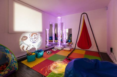 Get inspired with these easy sensory room ideas for kids! And, learn step by step how to create your own sensory room on a budget. Sensory Kids Room, Sensory Bedroom, Kallax Ideas, Sensory Classroom, Calm Room, Calming Room, Colorful Playroom, Calm Kids, Sensory Rooms