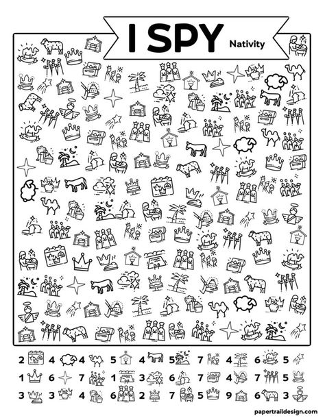 Bible I Spy Printable, Nativity I Spy Free Printable, I Spy Bible Printables For Kids Free, Christmas Activities School, Bible Activities For Kids Printables, Christmas Activity Pages, I Spy Christmas, Nativity Activity, Printable Nativity