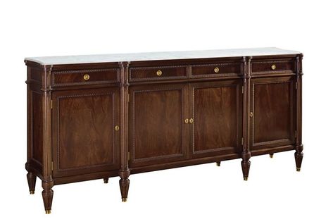 Jefferson Sideboard W/ Stone Top Cabin Renovation, Dining Chair Upholstery, Ski Cabin, Mahogany Sideboard, Alexa Hampton, Hickory Chair, Antique Sideboard, Interior Design Sketches, Traditional Cabinets