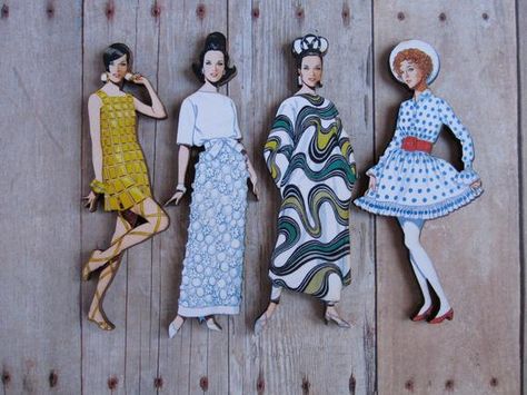 Paper Doll Brooch 1960's Wood Retro Mid Century Modern Fashionista Fashion Jewelry Vogue 1960s Paper Dolls, Quirky Fashion Vintage, Paper Brooch, Doll Printables, Retro Ephemera, Fashion Journal, Doll Brooch, Collage Art Projects, Match Box