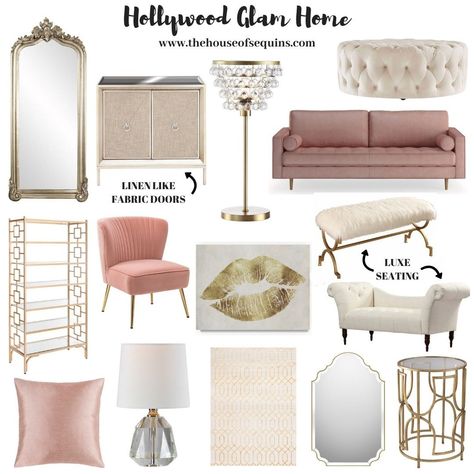 Hollywood Glam Bedroom Decor, Glam Room Inspiration, Hollywood Chic Decor, Old Hollywood Regency Decor, Old Hollywood Glam Bedroom Ideas, Old Hollywood Glamour Home Decor, Glam Chic Interior, Glam Condo Decor, Chic Living Room Glam