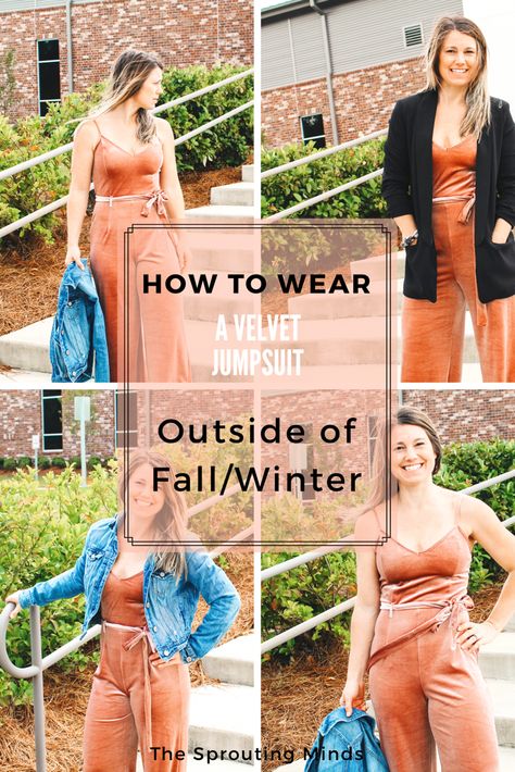 How to Wear a Velvet Jumpsuit Velvet Jumpsuit Outfit With Jacket, How To Wear A Jumpsuit In Winter, Velvet Romper Outfit, Velvet Jumpsuit Outfit, Jumpsuit In Winter, Velvet Jumper, Fancy Frocks, Velvet Romper, Jumper Outfit