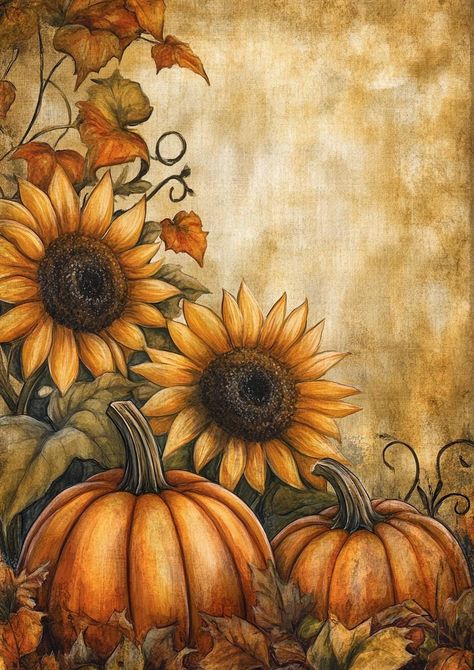 In the vibrant tapestry of autumn, a rich narrative unfolds in the stunning artwork titled 'Fall Harvest.' Drawing inspiration from the renowned artist Mandy Disher, this piece encapsulates the essence of the season with a delightful interplay of sunflowers and pumpkins. The art captures the warmth and abundance of harvest time, reflecting the golden hues and earthy tones that characterize the fall landscape. With each brushstroke, the artist evokes feelings of nostalgia and celebration, invitin Fall Scenes With Pumpkins, Harvest Drawing, Fall Images Autumn Beautiful, Sunflowers And Pumpkins, Pumpkin Artwork, Fall Sunflowers, Sunflower Artwork, Fall Artwork, Autumn Art Print