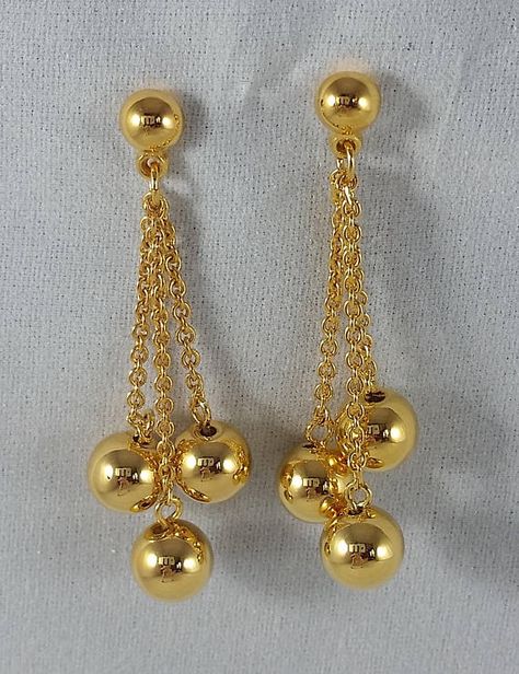 Avon 'Golden Cluster Dangle Earrings' ~ 1990 Journals Stickers, Gold Earrings For Kids, Gifts For Halloween, New Gold Jewellery Designs, Gold Earrings Wedding, Gold Jewelry Simple Necklace, Gold Bridal Earrings, Gold Jewelry Stores, Earrings Indian