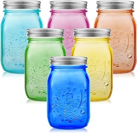 Amazon.com: Tessco 6 Pcs 32 oz Colored Mason Jars with Lids Wide Mouth Quart Canning Jar Large Vintage Glass Jars for Storage Pickling Preserving Fermenting DIY Crafts and Decor NOT Allowed Dishwasher, 6 Colors: Home & Kitchen Fermented Pickles, Colored Mason Jars, Jars With Lids, Decor Storage, Canning Jar, Crafts Decor, Diy Decor Crafts, Canning Jars, Fermenting