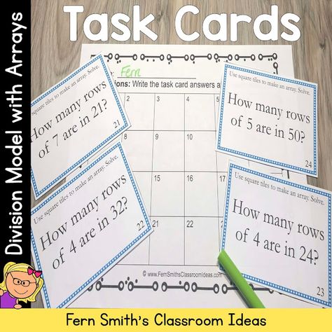 Division Model with Arrays Task Cards Classroom Pictures, Folder Cover, Solving Word Problems, Classroom Routines, Math Tasks, Fourth Grade Math, Math Instruction, Math Task Cards, Elementary School Teacher