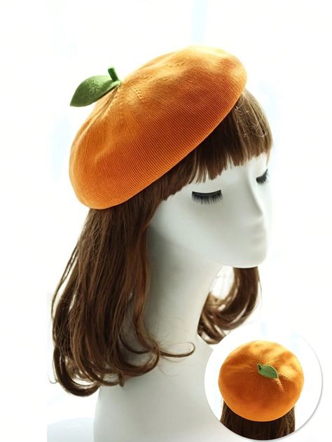 1pc Women Orange Design Fashionable Beret, For Daily LifeI discovered amazing products on SHEIN.com, come check them out! Quirky Fashion Accessories, Orange Fruit Clothes, Orange Fruit Hat, Orange Mochi, Orange Beret, Fruit Clothes, Fruit Hat, Fruit Dress, Quirky Accessories