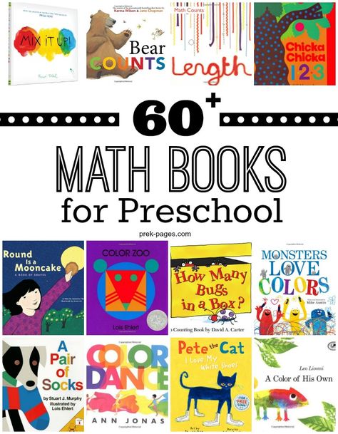 More than 60 Math Picture Books for Preschool. Use this extensive book list to introduce math concepts in your preschool or kindergarten classroom. Math Picture Books, Books For Preschool, Math Pictures, Prek Math, Kindergarten Books, Math Activities Preschool, Preschool Books, Math Books, Teaching Preschool