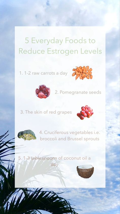 5 everyday foods to reduce estrogen levels which are raw carrots, pomegranate seeds, skin of red grapes, cruciferous vegetables such as broccoli, and coconut oil. Low Estrogen Foods Diet, Foods To Help Lower Estrogen, Foods That Lower Estrogen Levels, Lower Estrogen Diet, Lower Estrogen Levels Natural, Estrogen Dominance Remedies, Foods To Decrease Estrogen, Estrogen Lowering Foods, High Estrogen Diet