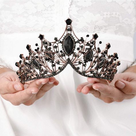 PRICES MAY VARY. Wedding crown approx Size is 3.3inches in height,6.7inches in diameter,individual package.2 hair pins are gave away with the crown. Royal crowns are made of alloy,rhinestone and crystal.Alloy is with diamond look and hard texture for practicality and aesthetics. Bridal crowns tiara created specifically to fit women and girls and perfectly fit in your glamorous hairstyles.Three colors for you choose,black,gold,silver. Rhinestone crowns accessories for women and girls wear when Ch Queen Crowns, Crowns And Tiaras, Crystal Crown Wedding, Rhinestone Costumes, Crown For Women, Bride Crown, Gold Tiara, Black Crown, Princess Tiara