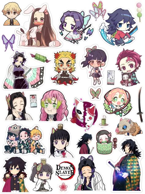 Demon Slayer Stickers Printable, Anime Stickers Demon Slayer, Demon Slayer Wallpaper Chibi, Kny Stickers, Demon Slayer Stickers, Science Stickers, Japanese Poster Design, Images Kawaii