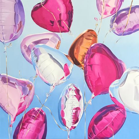 Paintings Of Balloons, Balloon Oil Painting, Balloon Reference Drawing, How To Paint Balloons, Celebration Artists, Celebration Art Gcse, Balloon Drawing Realistic, Balloon Art Paint, Balloon Art Painting