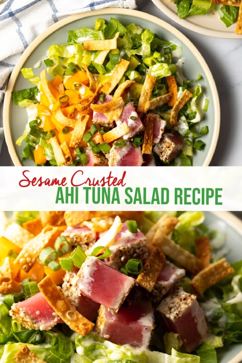 Ahi Tuna Meal Prep, Ahi Salad Recipe, Tuna Steak Salad Recipes, Ahi Tuna Steak Recipe Seared, Ahi Tuna Dinner, Ahi Tuna Salad Recipe, Tuna Steak Salad, Seared Ahi Tuna Salad, Ahi Tuna Steak Recipe