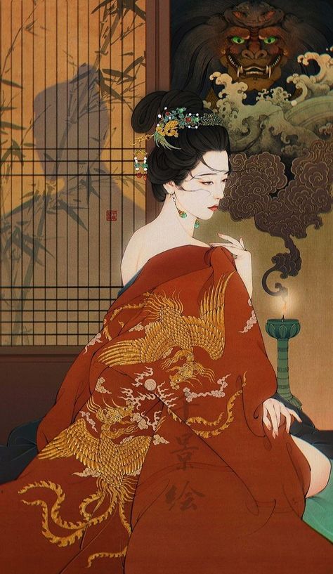 Geisha Art, Japanese Art Prints, Japanese Illustration, Traditional Japanese Art, Japon Illustration, Ethereal Art, Japan Art, Japanese Prints, Chinese Art