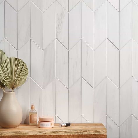 Bianco Dolomite White 3x12 Chevron Premium Honed Marble Tile Honed Marble Floor, Backsplash Herringbone, Chevron Backsplash, Honed Marble Tiles, Affordable Tile, Chevron Tile, White Kitchen Backsplash, White Tile Backsplash, Herringbone Backsplash