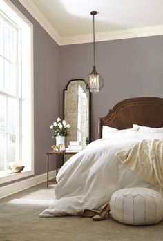 Poised taupe paint color for bedroom walls - beautiful with classic furniture… Sherwin Williams Poised Taupe, Poised Taupe, Taupe Paint Colors, Bedroom Paint Colors, Traditional Bedroom, Bedroom Paint, Remodel Bedroom, Classic Furniture, Beautiful Bedrooms